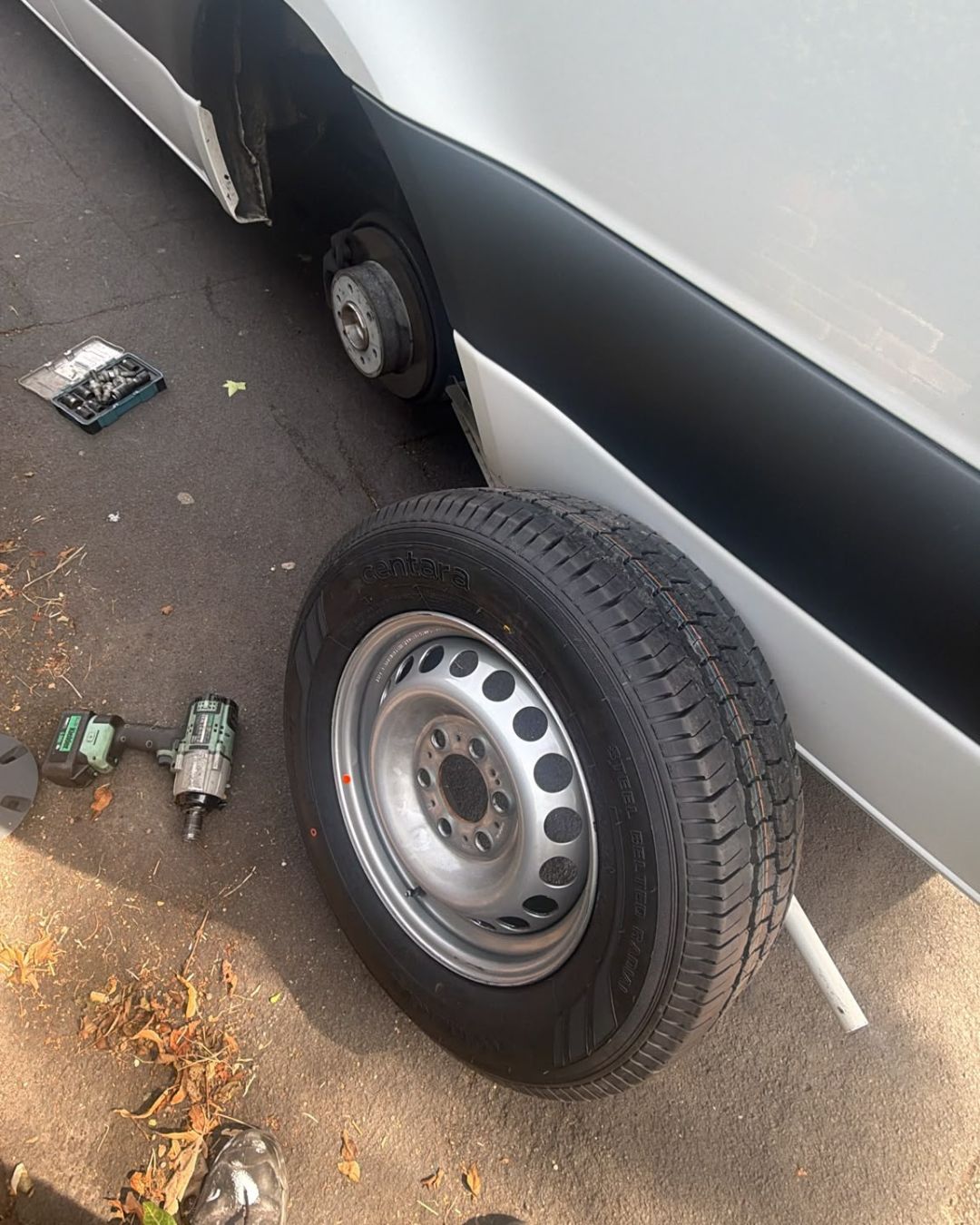 Completed mobile tyre fitting job, Manchester